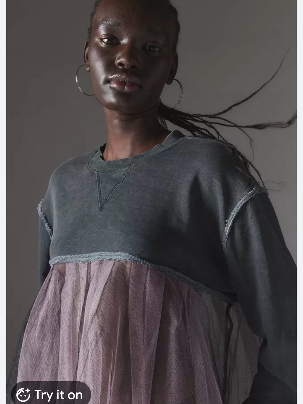 Urban Outfitters Washed Charcoal Sweatshirt Overlay - Women tulle sweatshirt